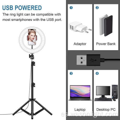 2023 Belleza al por mayor RGB Color Changing LED Selfie Camera Luz de anillo con soporte de trípode ajustable y soporte para teléfono